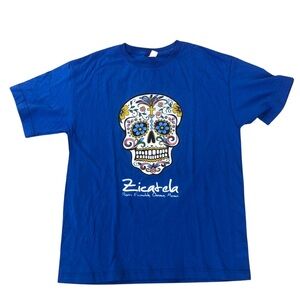 Day of the Dead Sugar Skull T-Shirt Oaxaca Mexico Large Royal Blue Euro Cotton